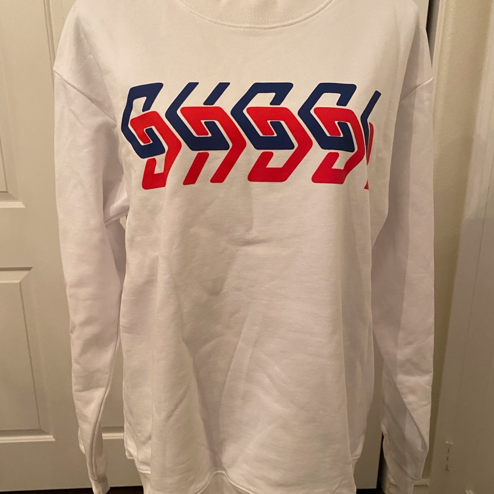 NWT Gucci Men’s White Sweatshirt with Red and Blue Graphic